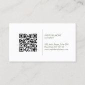 Sage Green Minimalistic Beruflich QR Code Visitenkarte (Rückseite)