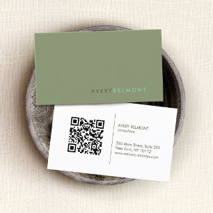 Sage Green Minimalistic Beruflich QR Code Visitenkarte