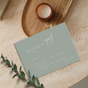 Sage Green Minimalistic Calligraphy Wedding RSVP Begleitkarte