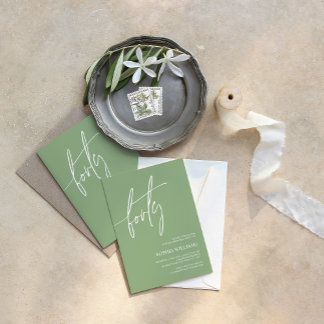 Sage Green Minimalistisch 40. Geburtstag Einladung