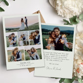 Sage Green Minimalistisch 7 Foto Hochzeit Dankeskarte
