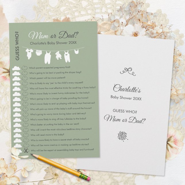 Sage Green Minimalistisch Baby Dusche Ratet Wer Ga (Sage Green Minimalist Baby Shower Guess Who Game ©Susanne Sachers - Sunny Mind 🌞)