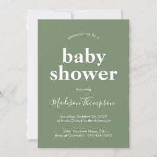 Sage Green Minimalistisch Boho Babydusche Einladung