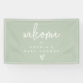 Sage Green Minimalistisch Boho Babydusche Willkomm Banner