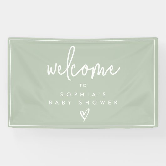 Sage Green Minimalistisch Boho Babydusche Willkomm Banner (Horizontal)
