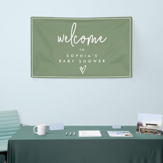 Sage Green Minimalistisch Boho Babydusche Willkomm Banner (Messeveranstaltung)