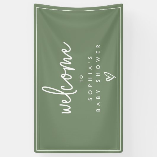 Sage Green Minimalistisch Boho Babydusche Willkomm Banner (Vertikal)
