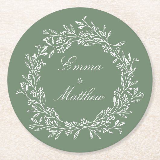 Sage Green Minimalistisch Boho Blumengarten Runder Pappuntersetzer (Vorderseite)