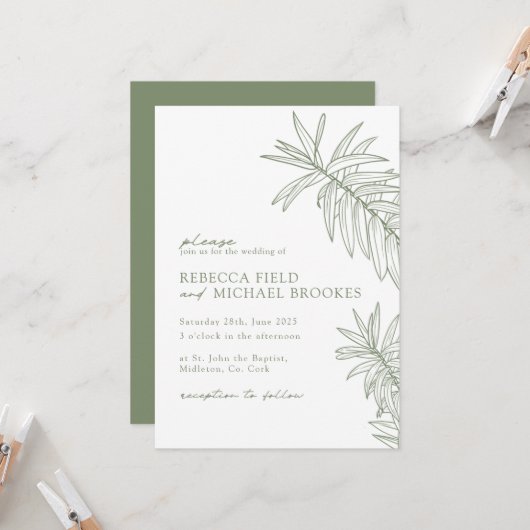 Sage Green Minimalistisch Botanical Wedding Einladung (Vorderseite/Rückseite Beispiel)