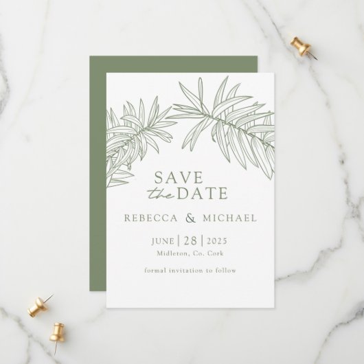 Sage Green Minimalistisch botanisch Save The Date (Vorderseite/Rückseite Beispiel)