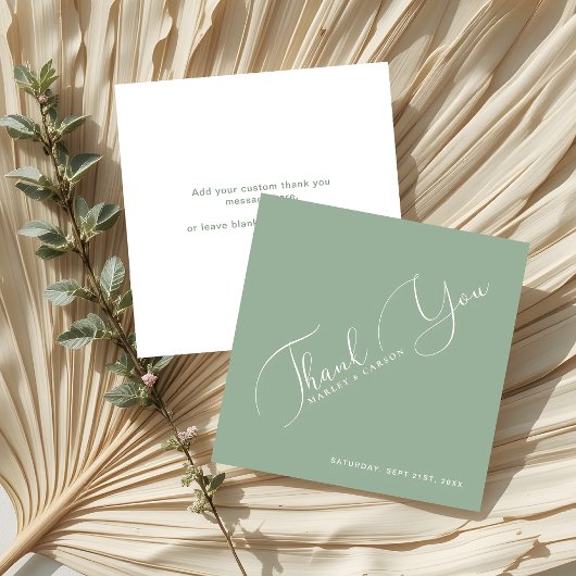Sage Green Minimalistisch Budget Wedding Danke Mitteilungskarte