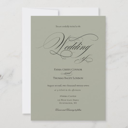 Sage Green Minimalistisch Calligrafy Wedding Einladung (Vorderseite)