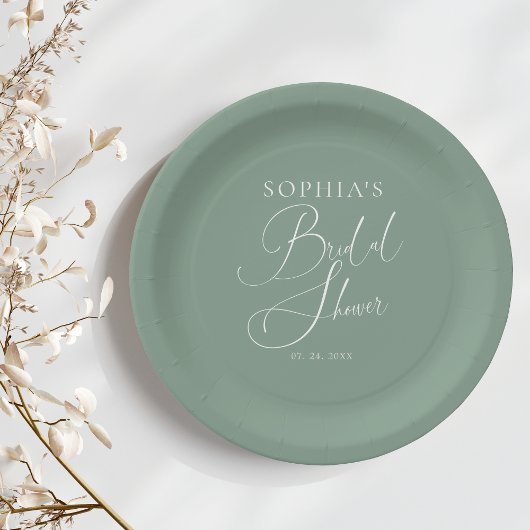 Sage Green Minimalistisch Calligraphy Brautparty Pappteller
