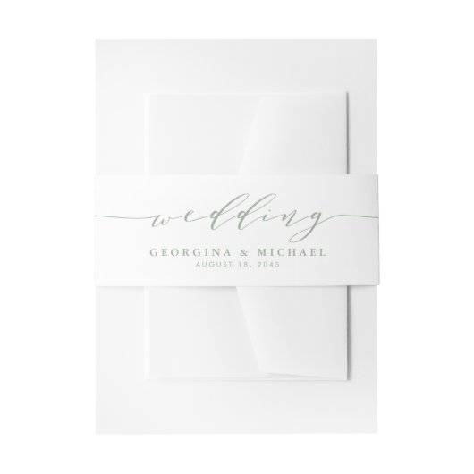 Sage Green Minimalistisch Dainty Script Wedding Einladungsbanderole (Vorderseite Beispiel)