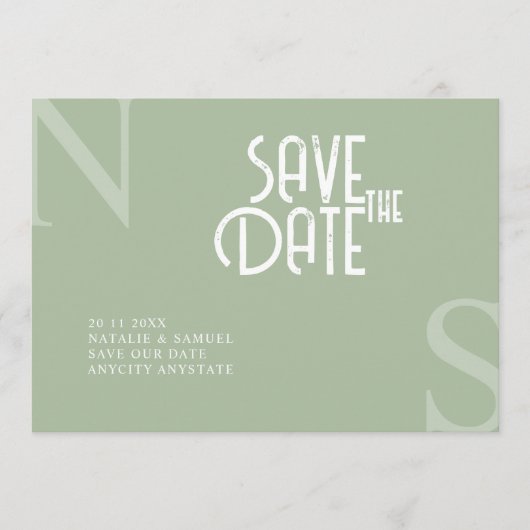 Sage Green Minimalistisch & elegant kühne Initiale Save The Date (Vorderseite)