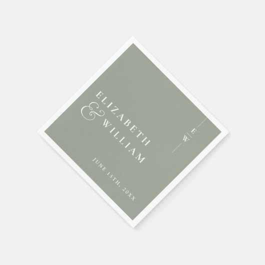 Sage Green Minimalistisch Elegant Monogram Wedding Serviette (Ecke)