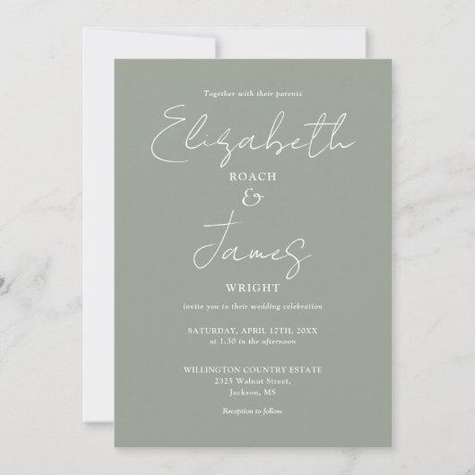 Sage Green Minimalistisch Elegant QR Code Hochzeit Einladung (Vorderseite)