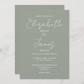 Sage Green Minimalistisch Elegant Script Wedding Einladung (Vorne/Hinten)