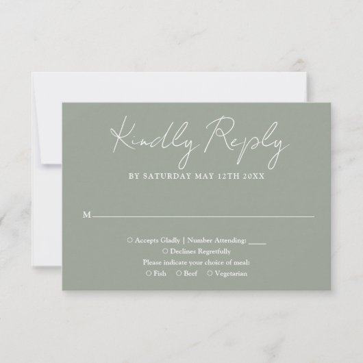 Sage Green Minimalistisch Elegant Script Wedding RSVP Karte (Vorderseite)
