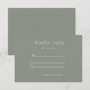 Sage green Minimalistisch Elegant Wedding RSVP Car Karte