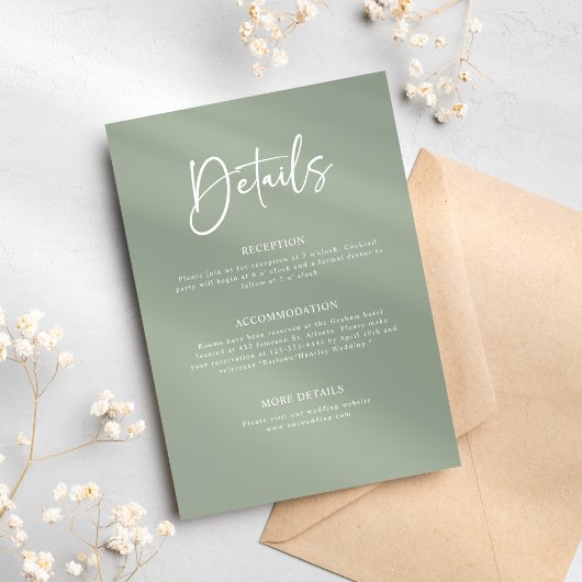 Sage Green Minimalistisch Elegante Hochzeiten Deta Begleitkarte