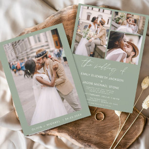 Sage Green Minimalistisch Elegantes Foto Hochzeit Einladung