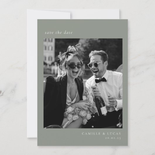 Sage Green Minimalistisch Elegantes Foto Save the  Einladung (Vorderseite)