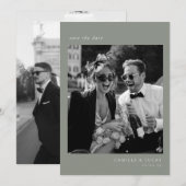 Sage Green Minimalistisch Elegantes Foto Save the  Einladung (Vorne/Hinten)