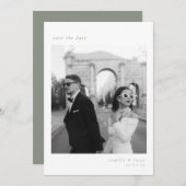 Sage Green Minimalistisch Elegantes Foto Save the  Einladung (Vorne/Hinten)