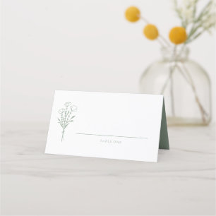 Sage Green Minimalistisch Floral Bouquet Wedding Platzkarte