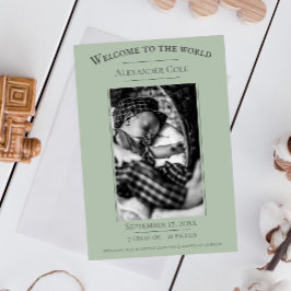 Sage Green Minimalistisch Foto Geburtserklärung Ankündigung