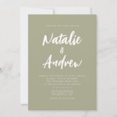 Sage Green Minimalistisch Foto Lässige Skripthochz Einladung (Vorderseite)