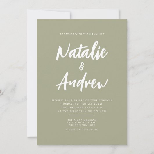Sage Green Minimalistisch Foto Lässige Skripthochz Einladung (Vorderseite)