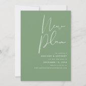Sage Green Minimalistisch Foto Neuer Plan Hochzeit Ankündigung (Vorderseite)