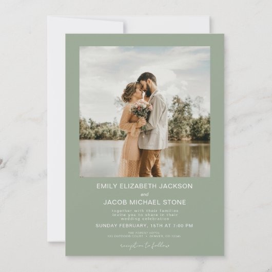 Sage Green Minimalistisch Foto QR Code Hochzeitssa Einladung (Rückseite)