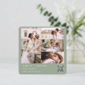 Sage Green Minimalistisch Foto QR Code Hochzeitssa Einladung (Stehend Vorderseite)