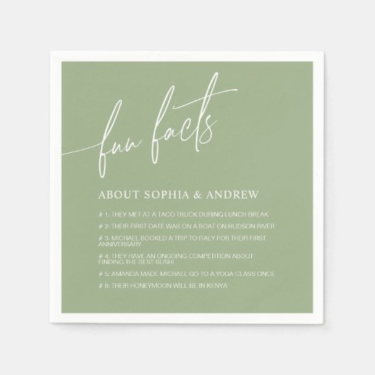 Sage Green Minimalistisch Fun Fakten Hochzeiten vo Serviette (Vorderseite)