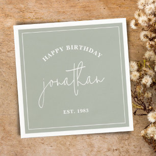 Sage Green Minimalistisch Geburtstag Individuelle Serviette