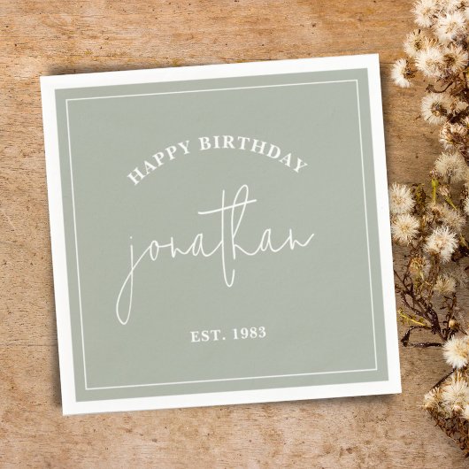 Sage Green Minimalistisch Geburtstag Individuelle Serviette