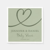 Sage Green Minimalistisch Heart Baby Dusche Napkin Serviette (Vorderseite)