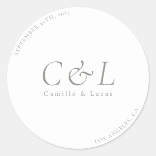 Sage Green Minimalistisch Hochzeitsticker Runder Aufkleber