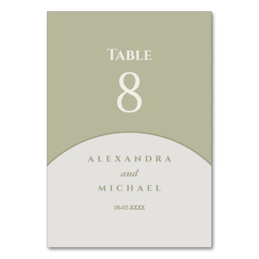 Sage Green Minimalistisch Japandi Wedding Tischnummer (Vorderseite)