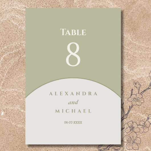 Sage Green Minimalistisch Japandi Wedding Tischnummer