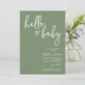 Sage Green Minimalistisch Modern Boho Babydusche Einladung (Stehend Vorderseite)