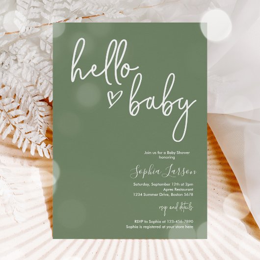 Sage Green Minimalistisch Modern Boho Babydusche Einladung