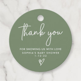 Sage Green Minimalistisch Modern Boho Babydusche Geschenkanhänger