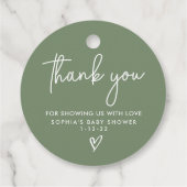 Sage Green Minimalistisch Modern Boho Babydusche Geschenkanhänger (Rückseite)