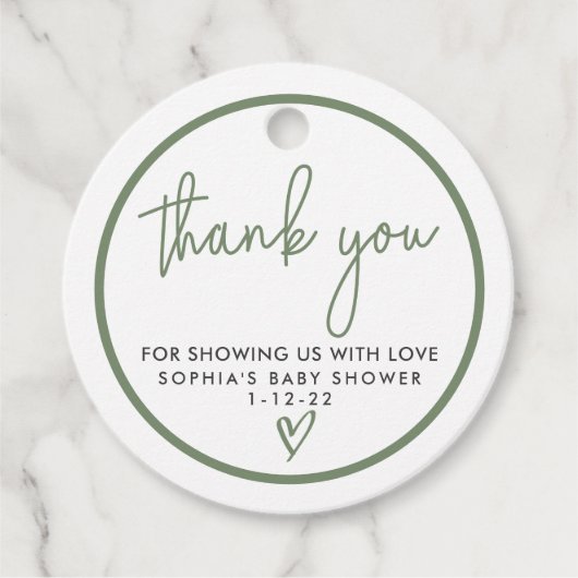 Sage Green Minimalistisch Modern Boho Babydusche Geschenkanhänger (Vorderseite)