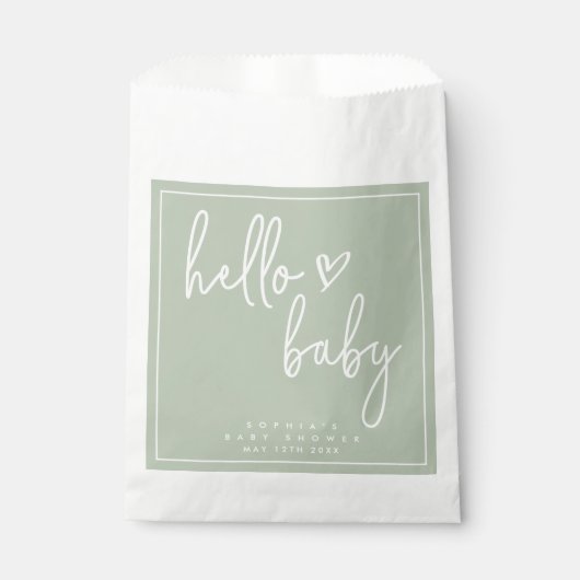Sage Green Minimalistisch Modern Boho Babydusche Geschenktütchen (Vorderseite)
