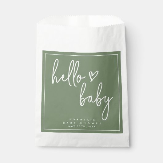 Sage Green Minimalistisch Modern Boho Babydusche Geschenktütchen (Vorderseite)